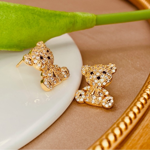 Adorable Pave Diamond CZ Dainty Stud Earrings in Gold - Picture 3 of 4